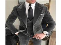 Бизнес-серый Бархатный Пиджак Комплекты Свадебные Мужские Костюмы Slim Fit Пользовательские Homme Элегантное Платье Комплект Из 3 Предметов; Куртка + Брюки + Жилет